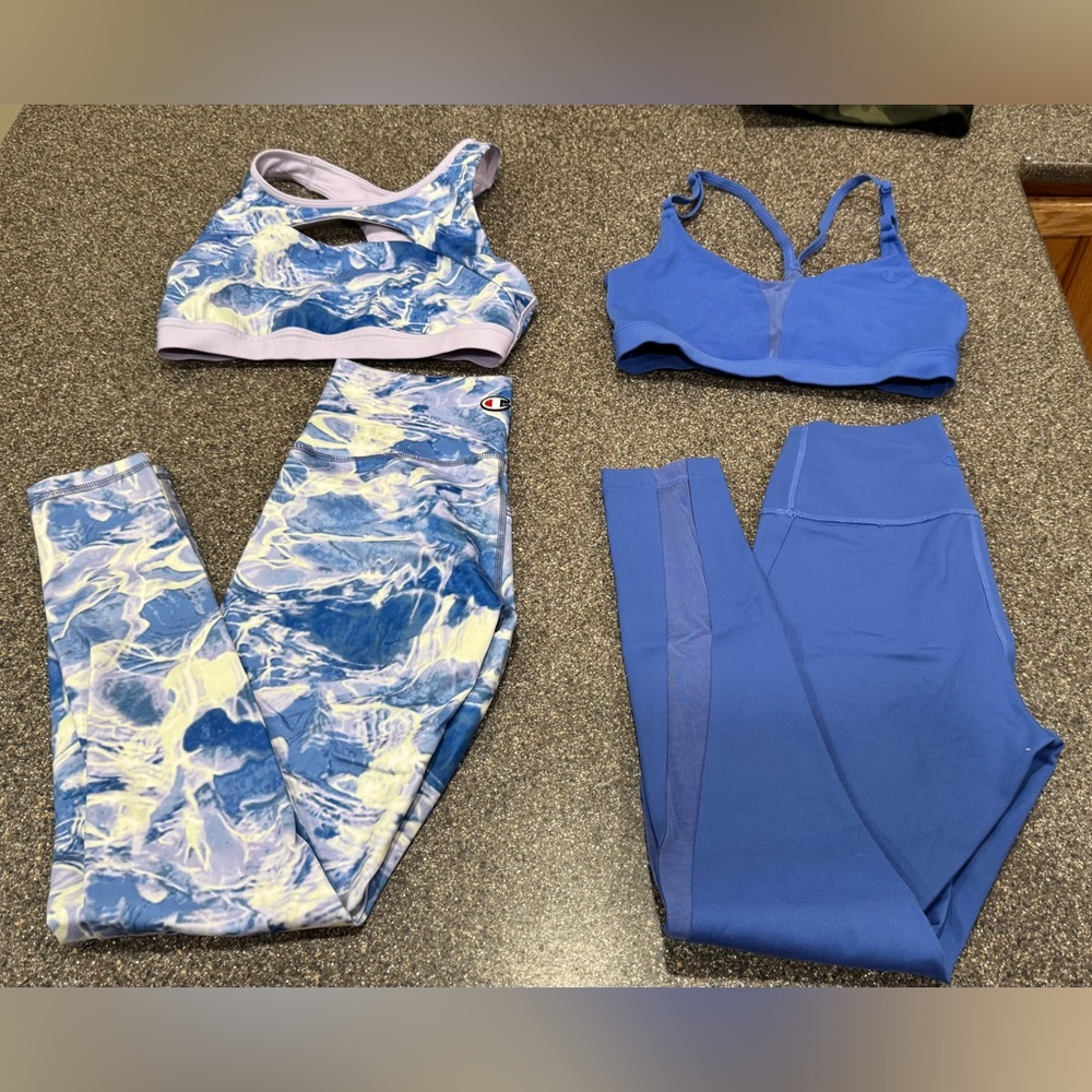 8 Item Bundle! 5 Champion leggings + 3 matching sports bras - Size small